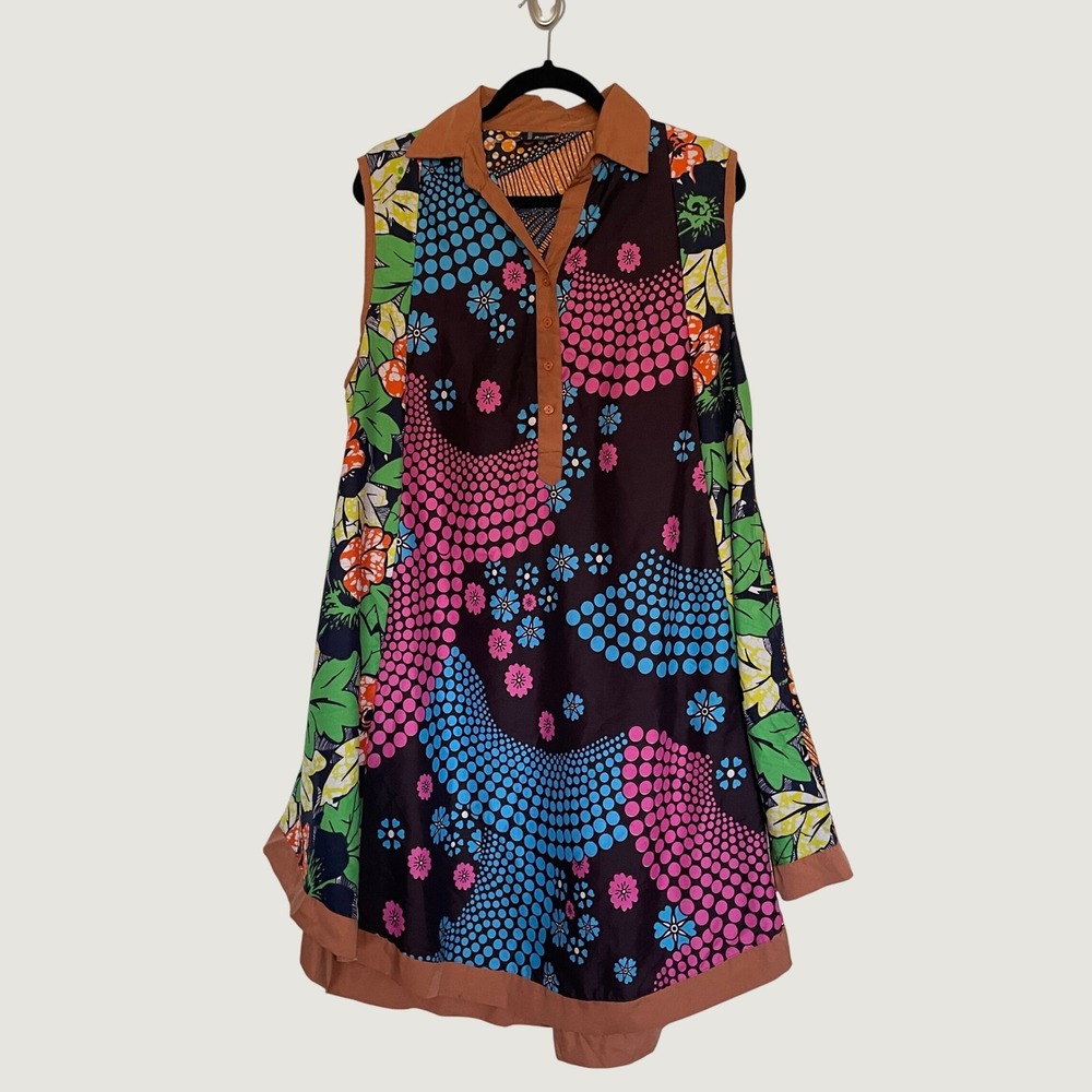 Jackpot Tunic Dress Multi Color Psychedelic Floral Polka Dot Art to Wear OS